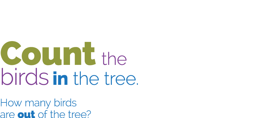 Count the birds in the tree  How many birds are out of the tree 